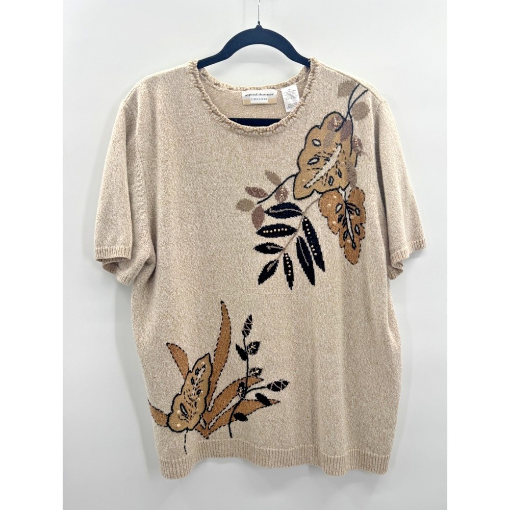 VTG Alfred Dunner Womens 1X Sweater Knit Blouse Floral Embroidered Beaded Boho